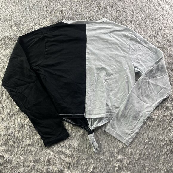 On Fire Shirt Womens Large Black White Love Peace Japanese Anime Crop Top Tie - Picture 5 of 7